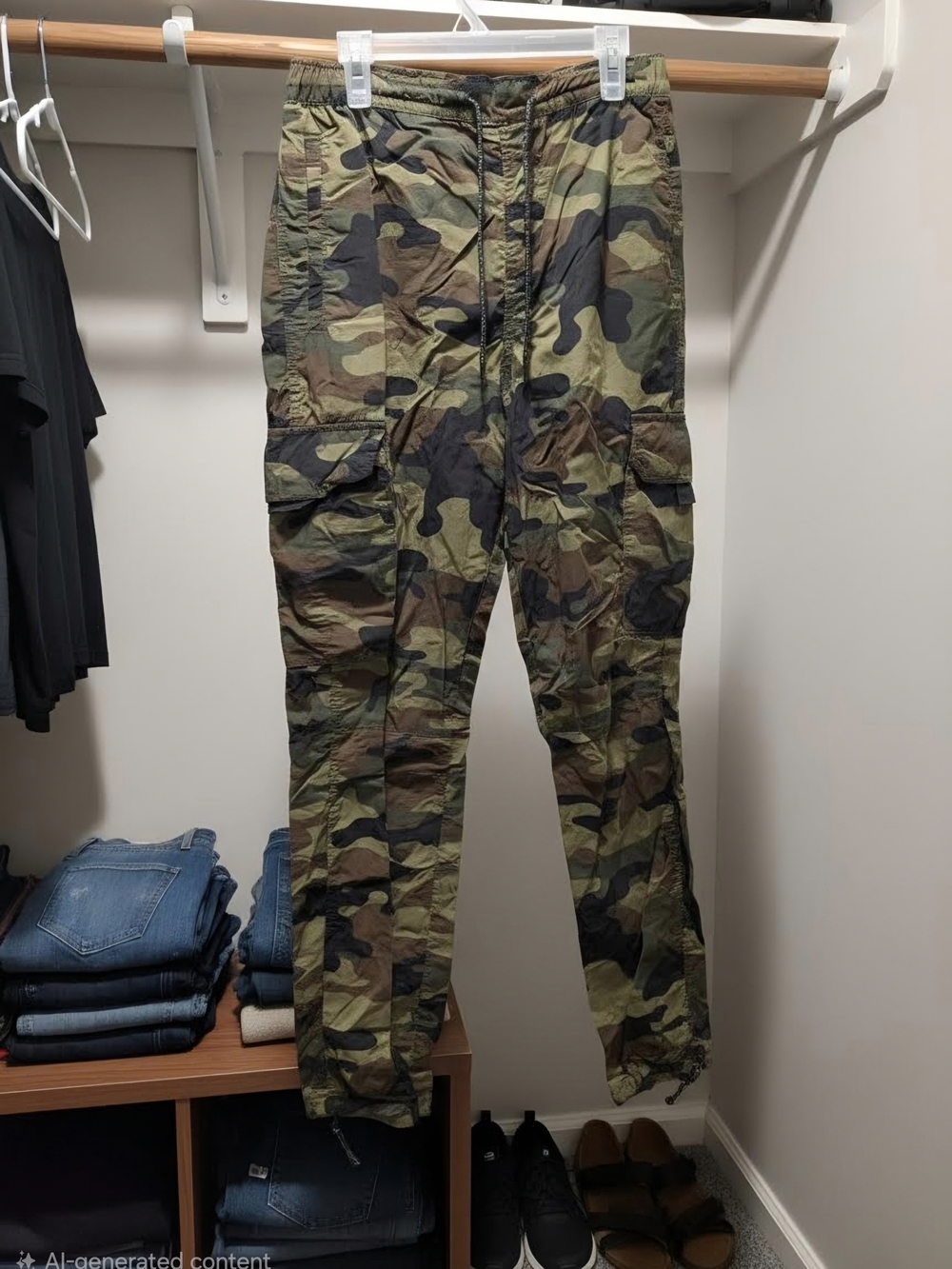 Women Camo Cargo Pants - Olive Green